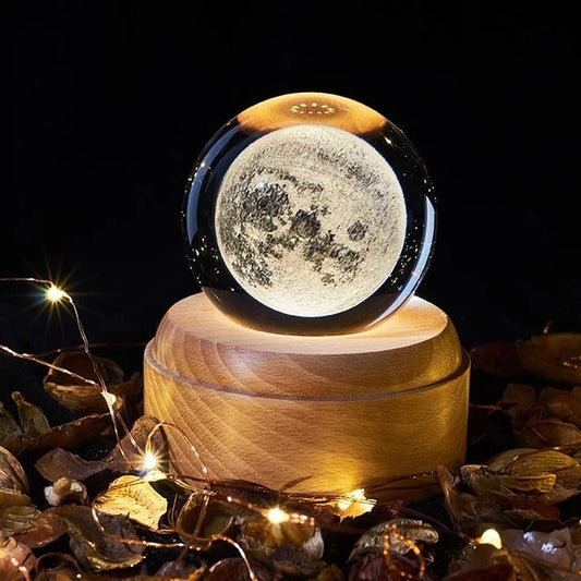 Esfera de Cristal 3D con Base Luminosa Giratoria