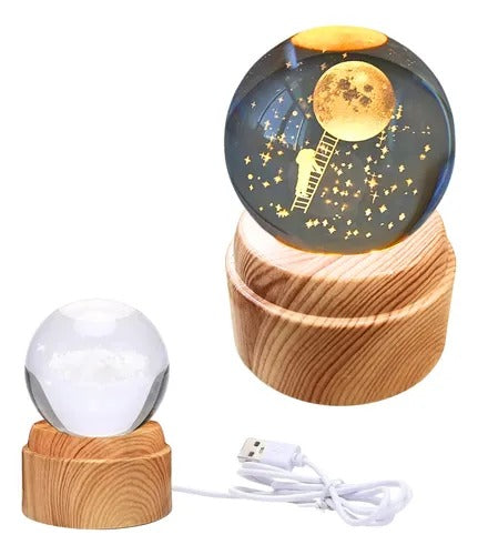 Esfera de Cristal 3D con Base Luminosa Giratoria