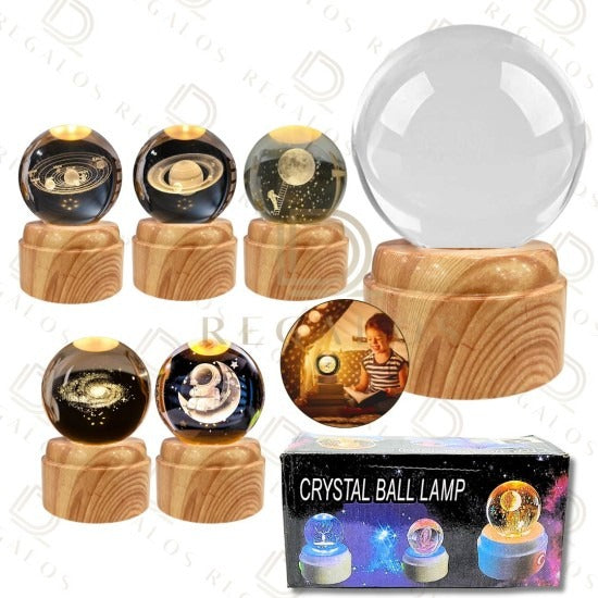 Esfera de Cristal 3D con Base Luminosa Giratoria