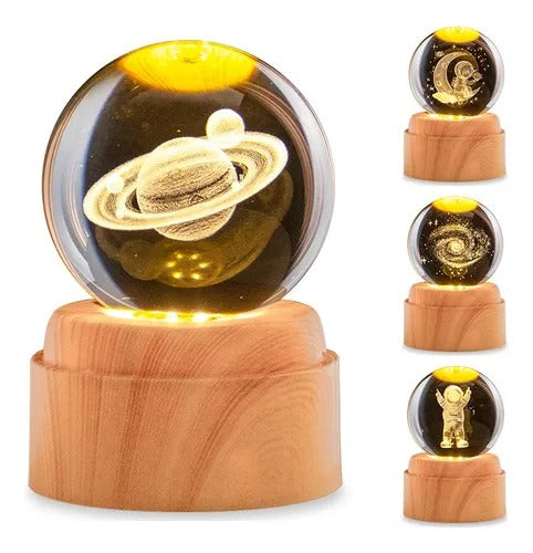 Esfera de Cristal 3D con Base Luminosa Giratoria