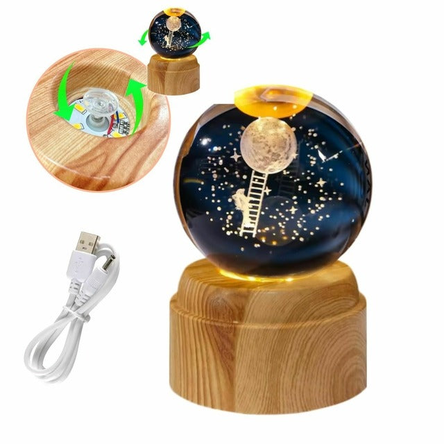 Esfera de Cristal 3D con Base Luminosa Giratoria